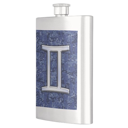 Modern Gemini Zodiac Sign Navy Blue Digital Camo Heupfles (Links)