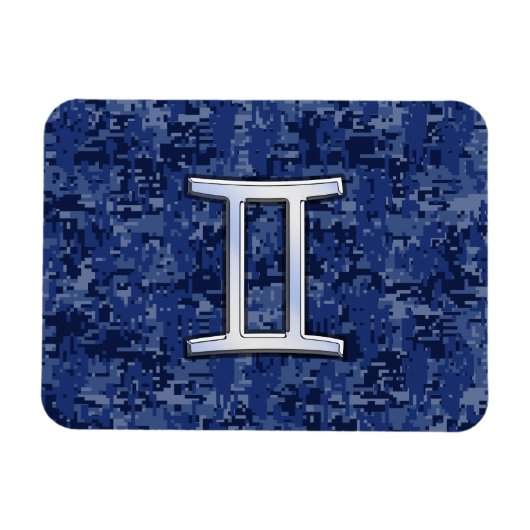 Modern Gemini Zodiac Sign Navy Blue Digital Camo Magneet (Horizontaal)