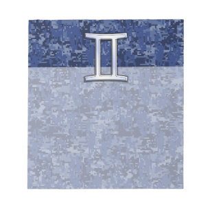 Modern Gemini Zodiac Sign Navy Blue Digital Camo Notitieblok