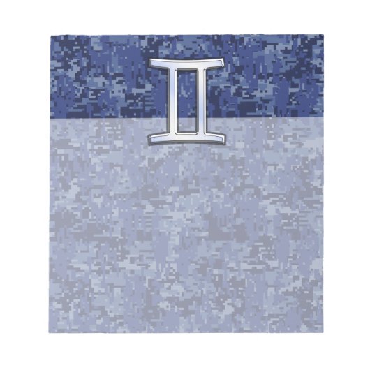 Modern Gemini Zodiac Sign Navy Blue Digital Camo Notitieblok (Voorkant)