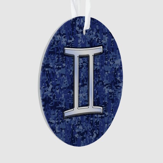 Modern Gemini Zodiac Sign Navy Blue Digital Camo Ornament (voorkant)