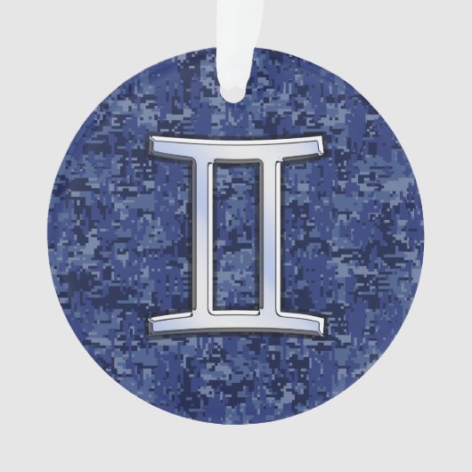 Modern Gemini Zodiac Sign Navy Blue Digital Camo Ornament (voorkant)