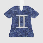 Modern Gemini Zodiac Sign Navy Blue Digital Camo Ornament (voorkant)