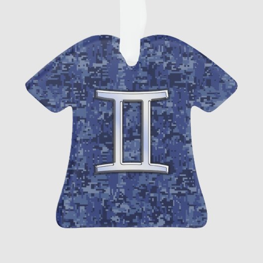 Modern Gemini Zodiac Sign Navy Blue Digital Camo Ornament (voorkant)