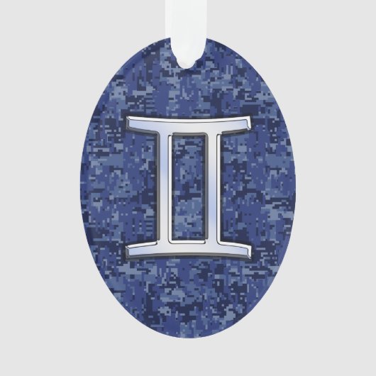 Modern Gemini Zodiac Sign Navy Blue Digital Camo Ornament (voorkant)