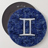 Modern Gemini Zodiac Sign Navy Blue Digital Camo Ronde Button 6,0 Cm (Voorkant /achterkant)