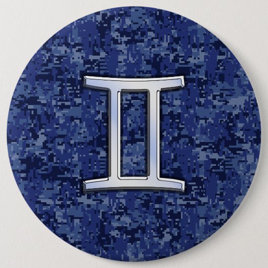 Modern Gemini Zodiac Sign Navy Blue Digital Camo Ronde Button 6,0 Cm (Voorkant)
