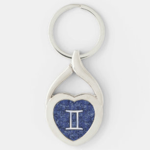 Modern Gemini Zodiac Sign Navy Blue Digital Camo Sleutelhanger