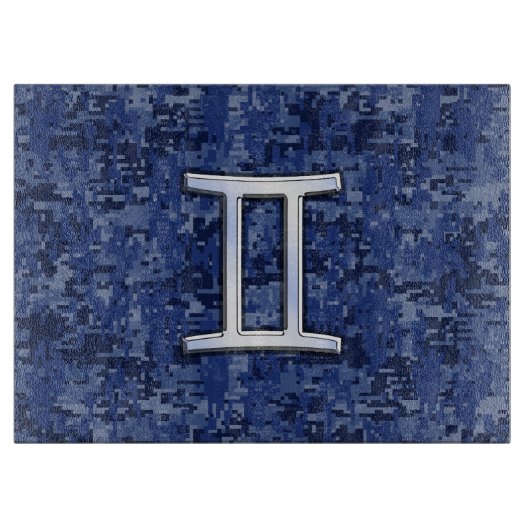 Modern Gemini Zodiac Sign Navy Blue Digital Camo Snijplank (Voorkant)