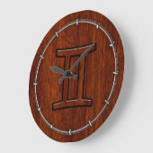 Modern Gemini Zodiac Symbool op Mahogany als gedru Grote Klok (Hoek)