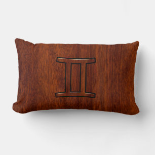 Modern Gemini Zodiac Symbool op Mahogany als gedru Kussen