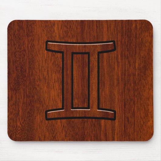 Modern Gemini Zodiac Symbool op Mahogany als gedru Muismat (Voorkant)