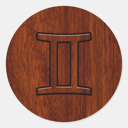 Modern Gemini Zodiac Symbool op Mahogany als gedru Ronde Sticker (Voorkant)