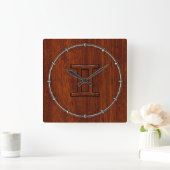 Modern Gemini Zodiac Symbool op Mahogany als gedru Vierkante Klok (Huis)