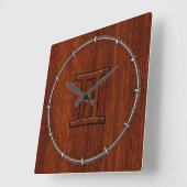 Modern Gemini Zodiac Symbool op Mahogany als gedru Vierkante Klok (Hoek)