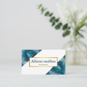 Modern Gemstone Blue Agate Gold Foil Visitekaartje (Staand voorkant)