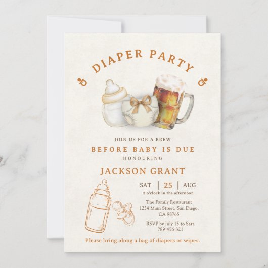 Modern Gender Neutral Beer Diaper Baby Shower Kaart (Voorkant)