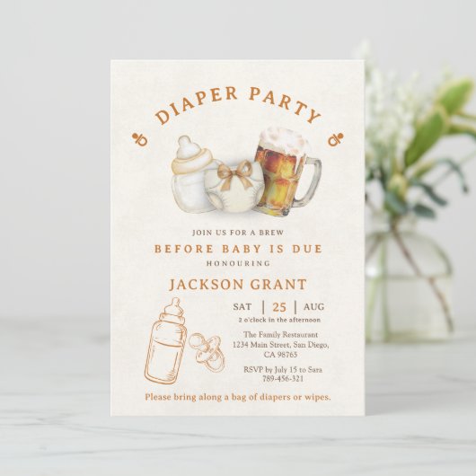 Modern Gender Neutral Beer Diaper Baby Shower Kaart (Staand voorkant)