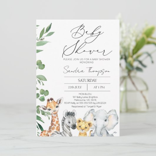 Modern genderneutraal gebladerte safari Baby showe Kaart (Staand voorkant)