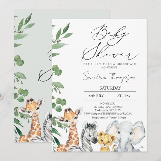 Modern genderneutraal gebladerte safari Baby showe Kaart (Voorkant / Achterkant)