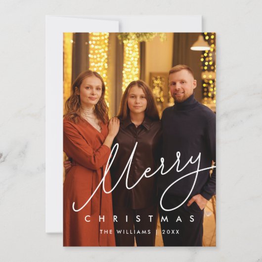 Modern Gentle Script, Prettig Kerstmis Familie Fot Feestdagenkaart (Voorkant)