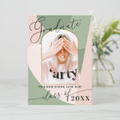 Modern Geo Sage Green Dusty Pink Foto Afstuderen Kaart (Staand voorkant)