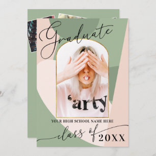Modern Geo Sage Green Dusty Pink Foto Afstuderen Kaart