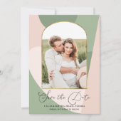 Modern Geo Sage Green Dusty Pink Foto Weddenschap Save The Date (Voorkant)