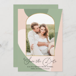 Modern Geo Sage Green Dusty Pink Foto Weddenschap Save The Date