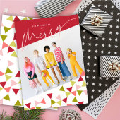Modern Geo Triangles Pattern Cheers Script Foto Feestdagenkaart