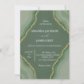 Modern Geode Photo Back Sage Green Wedding  Kaart (Voorkant)