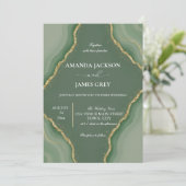 Modern Geode Photo Back Sage Green Wedding  Kaart (Staand voorkant)
