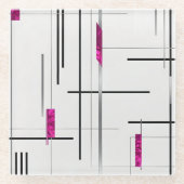 Modern Geometric / Abstract black, silver, Fuschia Glazen Onderzetter (Voorkant)