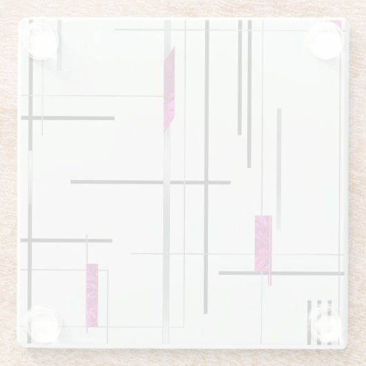 Modern Geometric / Abstract black, silver, Fuschia Glazen Onderzetter (Achterkant)