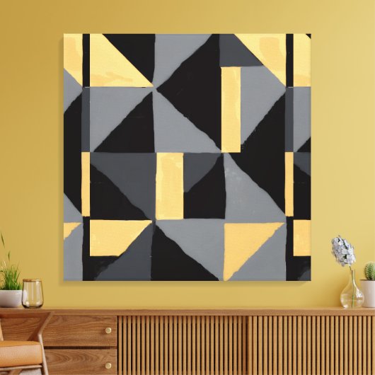 Modern Geometric Abstract Canvas | Luxury Black,  Afdruk (Insitu (Woonkamer))