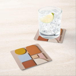 Modern Geometric Abstract Coaster Warm Tones Kartonnen Onderzetters