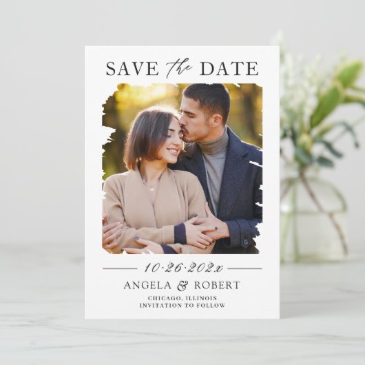 Modern Geometric Abstract Lijst van de Foto van de Save The Date (Staand voorkant)