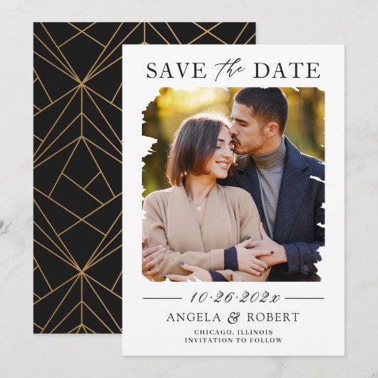 Modern Geometric Abstract Lijst van de Foto van de Save The Date (Voorkant / Achterkant)