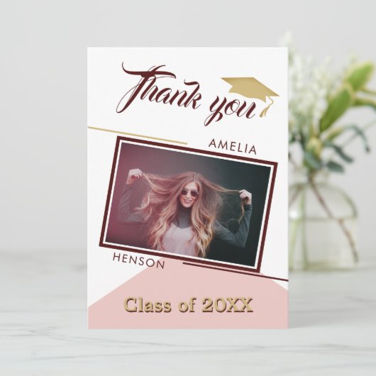 Modern Geometric Afstuderen Photo Afstuderen Bedankkaart (Staand voorkant)
