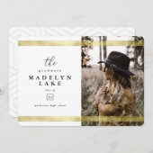 Modern Geometric and Gold Stripe Photo Afstuderen Aankondiging (Voorkant / Achterkant)