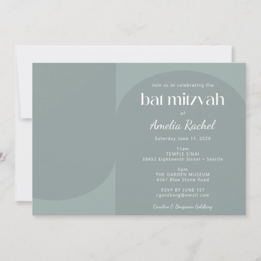 Modern Geometric Arch Dusty Blauwgroen Bat Mitzvah Kaart (Voorkant)
