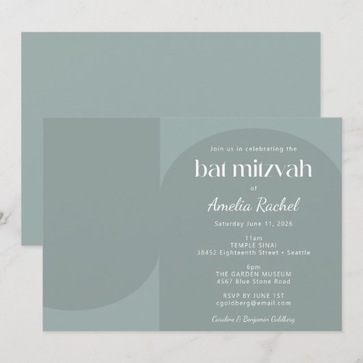 Modern Geometric Arch Dusty Blauwgroen Bat Mitzvah Kaart (Voorkant / Achterkant)