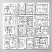 Modern Geometric Art: Digital Block Pattern Poster (Voorkant)