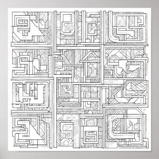 Modern Geometric Art: Digital Block Pattern Poster (Voorkant)