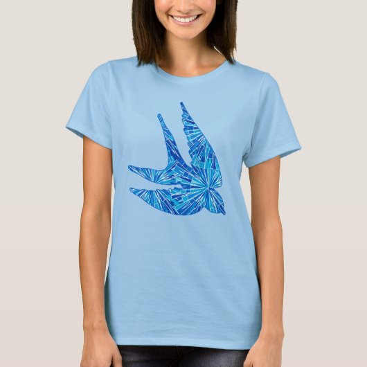 Modern Geometric Bird, Cobalt and Sky Blue T-shirt (Voorkant)