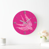 Modern Geometric Bird, Fuchsia and Light Pink Grote Klok (Huis)