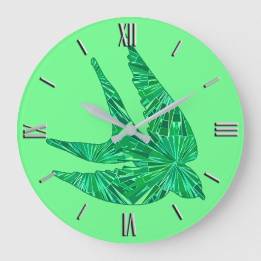 Modern Geometric Bird, Jade en Emerald Green Grote Klok (Voorkant)