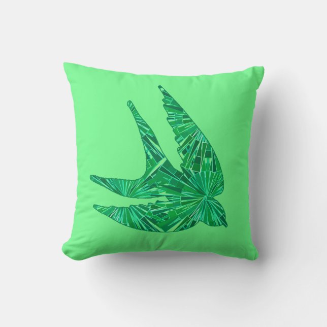 Modern Geometric Bird, Jade en Emerald Green Kussen (Voorkant)