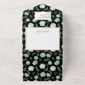 Modern Geometric Black Floral Wedding All In One Uitnodiging (Buitenkant)