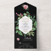Modern Geometric Black Floral Wedding All In One Uitnodiging (Binnen)